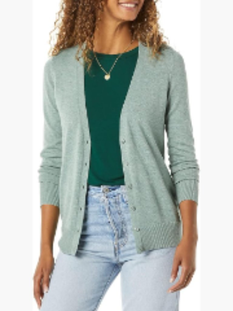 Cotton Blend Lightweight V-Neck Cardigan Sweater Long Sleeve Button Front